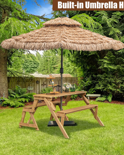 Giantex Wooden Picnic Table Set, 2 in-1 Folding Picnic Bench Set Transforming Interchangeable