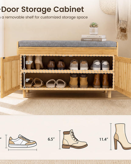 GIANTEX 36" Bamboo Shoe Storage Bench with Lift Top & Cushion