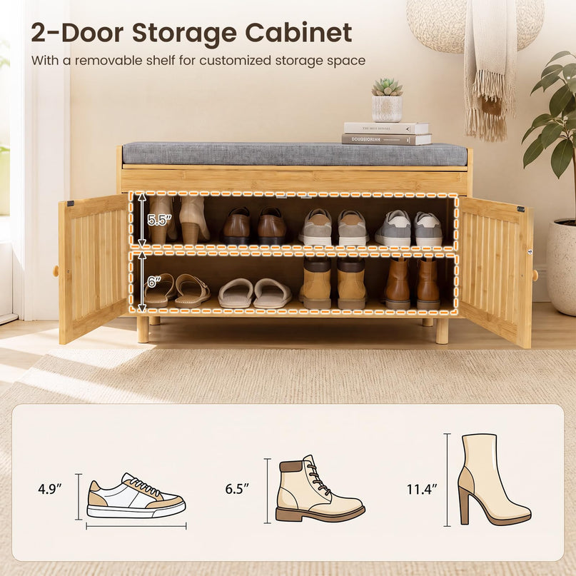 GIANTEX 36" Bamboo Shoe Storage Bench with Lift Top & Cushion