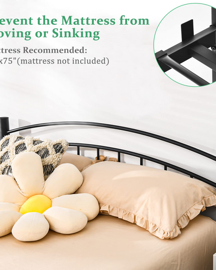 Black Modern Platform Bed with Headboard and Footboard | Metal Bed Frame