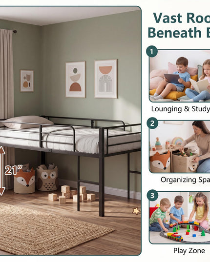 Giantex Twin Low Loft Bed with 21.5" H Under-Bed Space