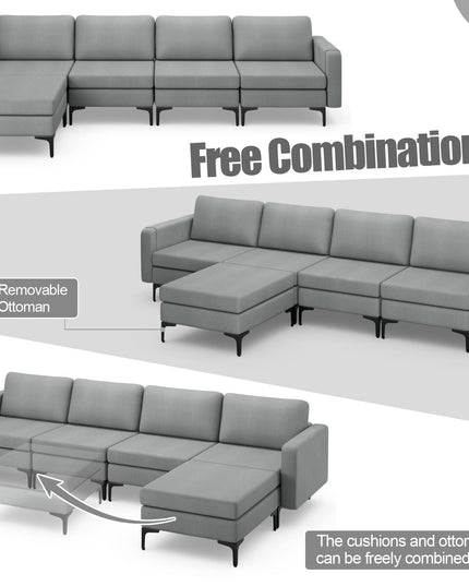 Giantex 4 Seat Convertible Sofa Couch, 123" L Sectional Sleeper with 2 or 1 USB Ports Socket