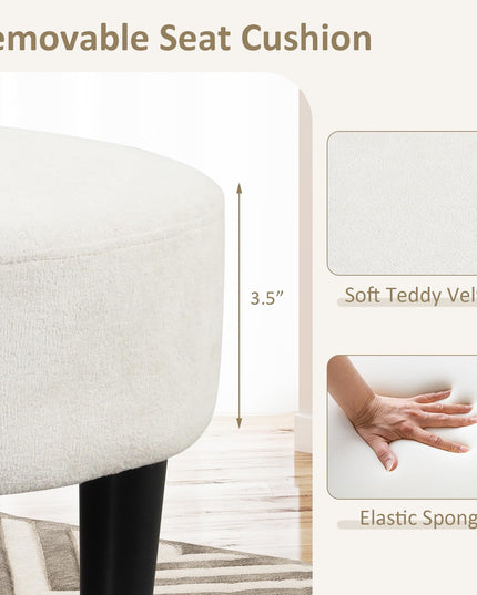 Giantex Modern Accent Chair with Ottoman, Upholstered Teddy Velvet Barrel Club Chair w/Footrest