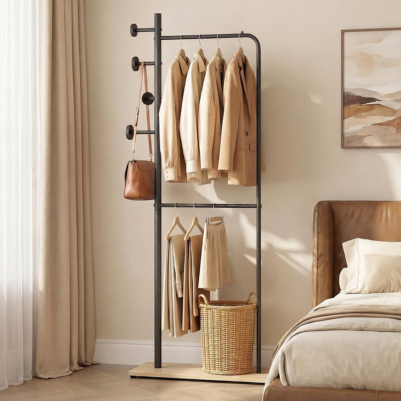 Giantex Double Rods Clothes Hanging Rack Freestanding Clothes Organizer