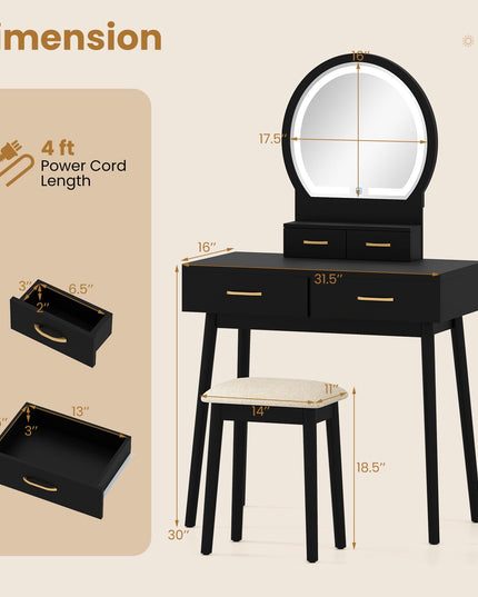 CHARMAID Modern Girls Dressing Table and Stool Set for Small Bedroom