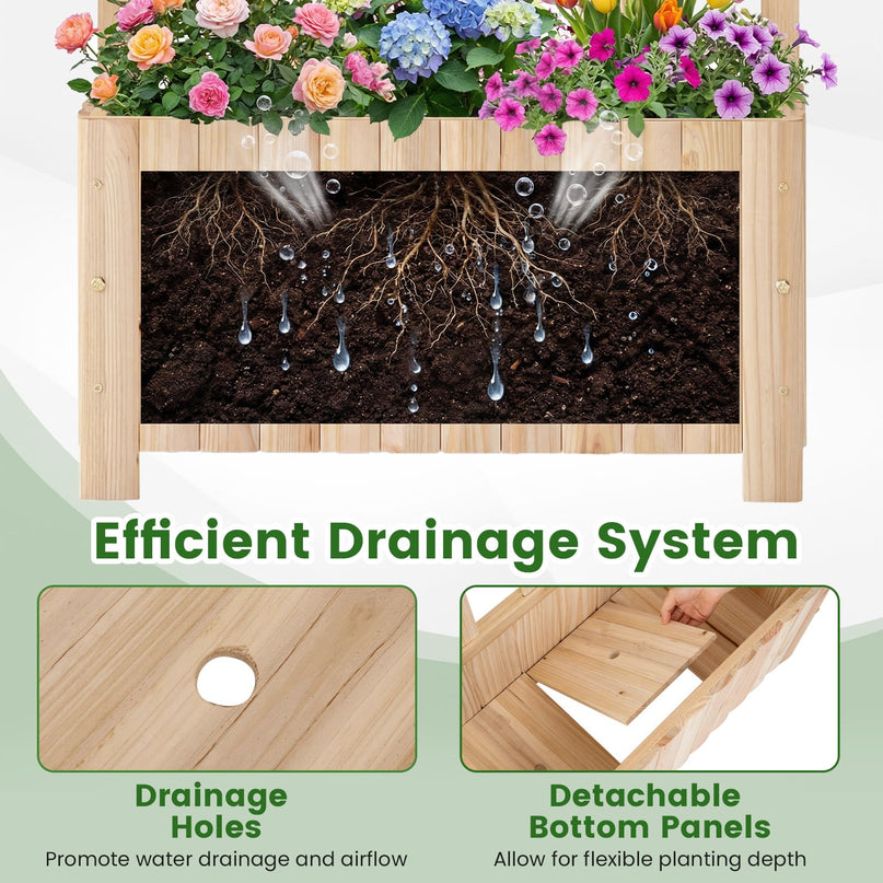 Jardinière surélevée d'extérieur Giantex 48" en bois de sapin avec écran d'intimité et trous de drainage