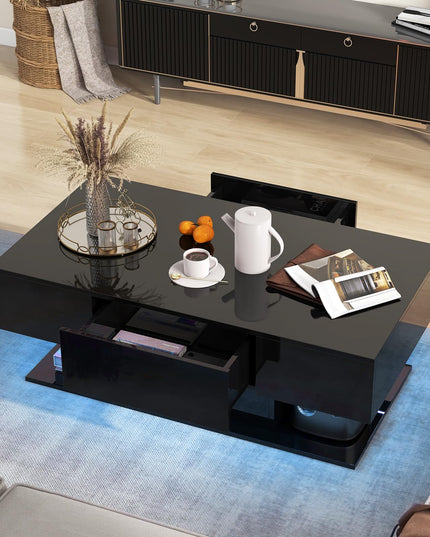 Giantex Modern LED Coffee Table - 2-Tier Center Table