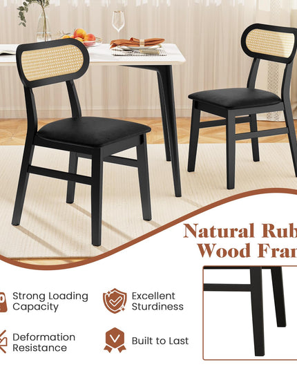 Giantex Wooden Dining Chairs Set of 2/4, PU Leather Upholstered Kitchen Chairs w/Breathable Mesh Cane Backrest