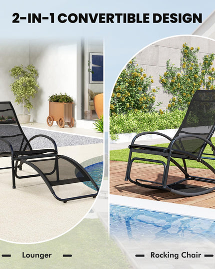 Giantex 2-in-1 Outdoor Rocking Chair, Convertible Lounge Chair with 4-Position Adjustable Backrest