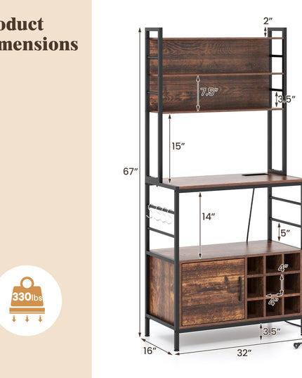 Giantex Bakers Rack with Power Outlet, 67” Microwave Stand with Storage Cabinet, Spice Rack