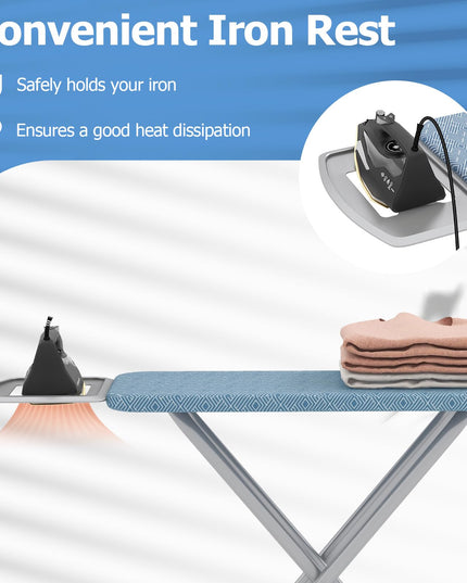 Giantex Full Size Ironing Board with Iron Rest, 57" x 15" Carbon Steel Iron Table with 7-Level Height & Heat Resistant Cover