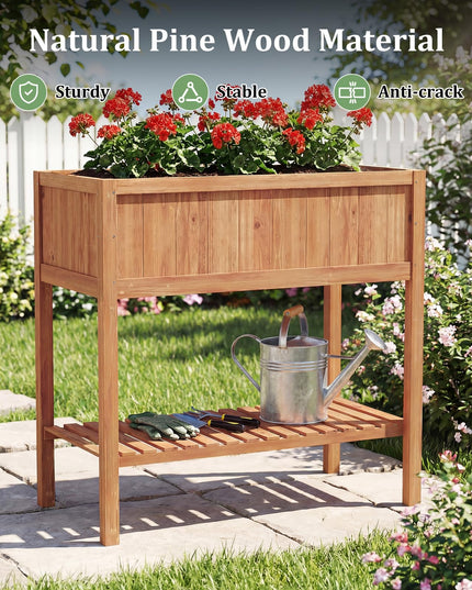 Jardinière surélevée en bois Giantex avec support pour plantes et doublure noire (40"x20"x39")