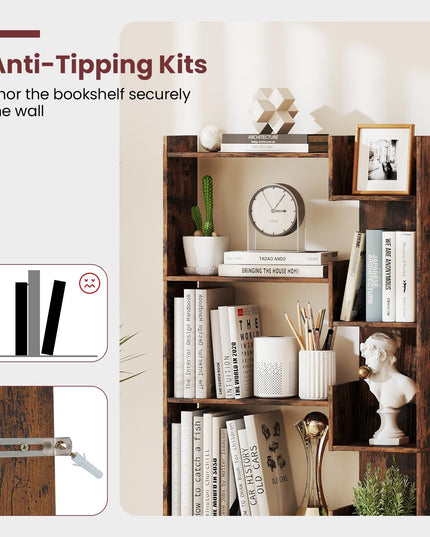 Giantex 6-Tier Bookshelf Wooden Bookcase with Staggered Shelves