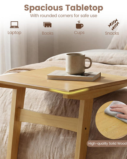 Giantex C-Shaped End Table | Wooden Sofa Side Table w/Solid Rubber Wood Frame (1/2)