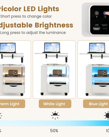 Nightstand with Charging Station and LED Lights - Giantex