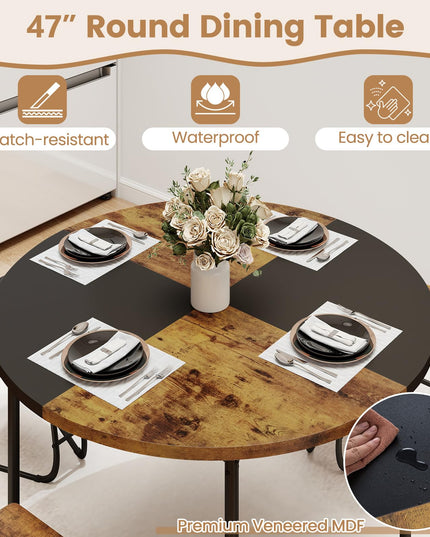 Giantex Ensemble de salle à manger 5 pièces pour 4 personnes Table de cuisine ronde de 119 cm et 4 tabourets