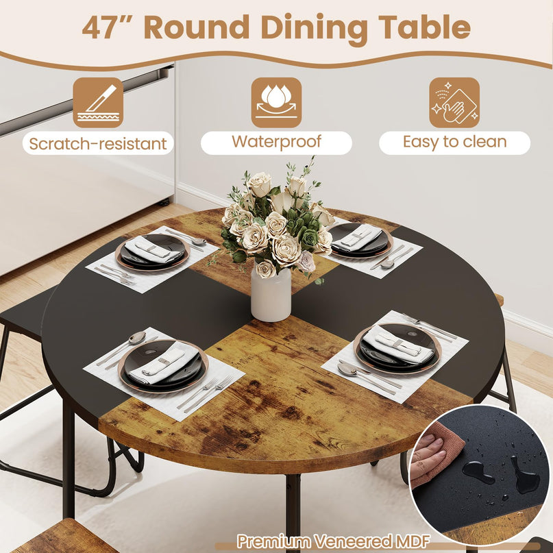 Giantex 5-Piece Dining Set for 4 47" Round Kitchen Table and 4 Stools