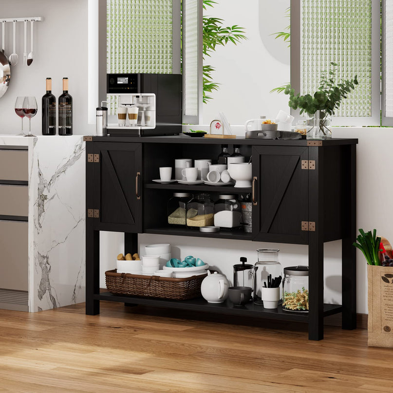 Giantex Buffet Sideboard, Farmhouse Wood Cupboard w/ 2 Storage Cabinets & 2-Tier Open Shelf
