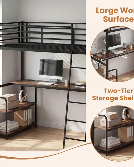 Giantex Twin Loft Bed with Desk & Charging Station