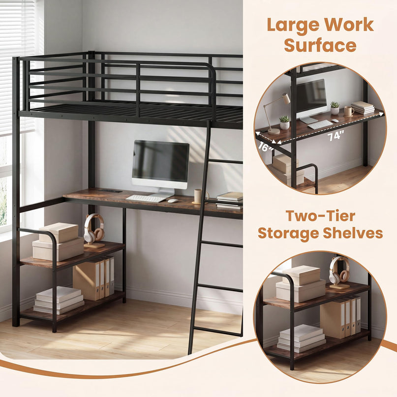 Giantex Twin Loft Bed with Desk & Charging Station