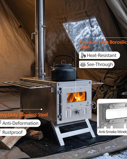 GIANTEX Hot Tent Stove | Portable Wood Burning Stove with 7 Chimney Pipes