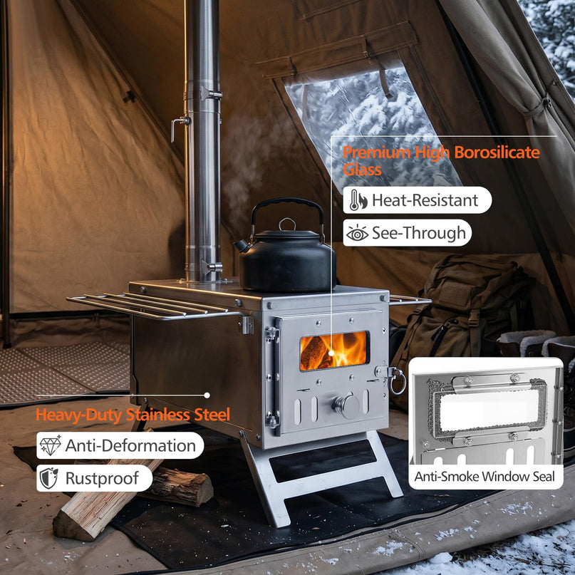GIANTEX Hot Tent Stove | Portable Wood Burning Stove with 7 Chimney Pipes