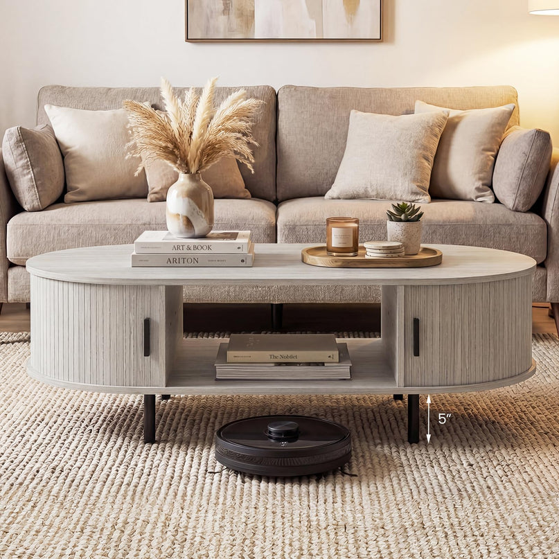 Giantex 47.5" Mid Century Modern Center Table with Sliding Tambour Doors