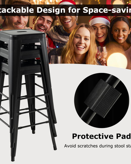 Giantex Metal Backless Bar Stools Set of 4, 30" Bar Height Modern Industrial Barstools w/Cut-out Handle