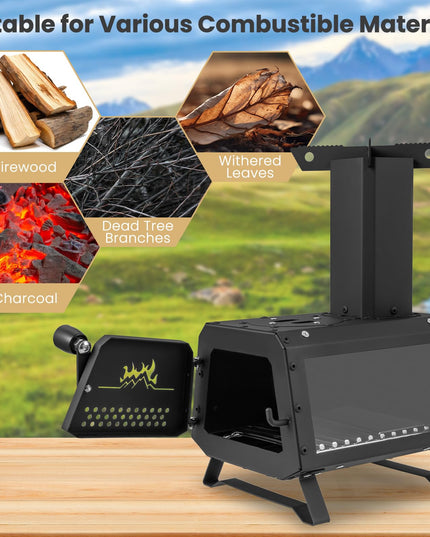 Giantex Portable Camping Wood Stove - Mini Wood Burning Stove w/ 2 Cooking Positions