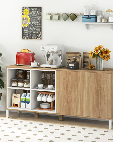 Giantex 63” Buffet Cabinet with Storage, Farmhouse Kitchen Sideboard w/ 4 Cubes, Adjustable Shelves & Pop-up Doors