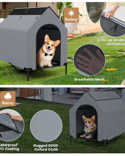 Giantex Dog House Outdoor Extra Large, Elevated Dog Bed with Weatherproof Canopy