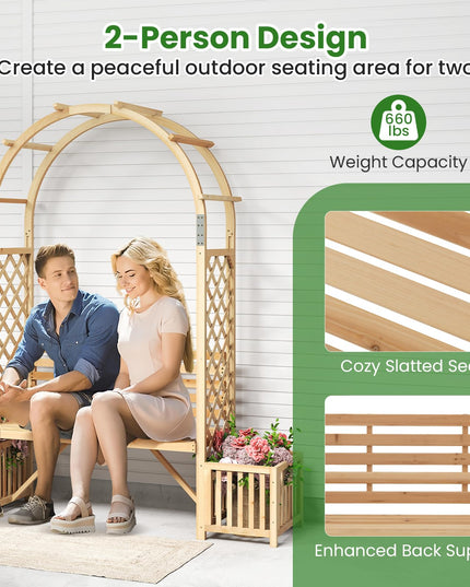 Giantex Outdoor Bench with Garden Arch & Planters for Backyard Lawn