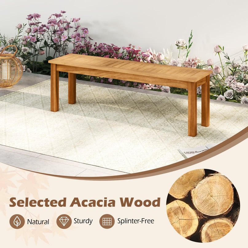 Giantex Acacia Wood Outdoor Bench with Slatted Seat and Solid Wood Legs