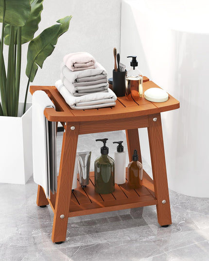 Giantex Shower Bench HIPS Waterproof Bath Spa Seat with Storage Shelf