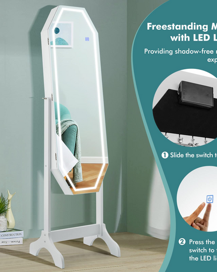 CHARMAID Jewelry Armoire with Full Length LED Mirror