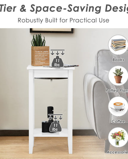 Giantex 2-Tier End Table Tall Nightstand, Simple Design Sofa Bedside Table