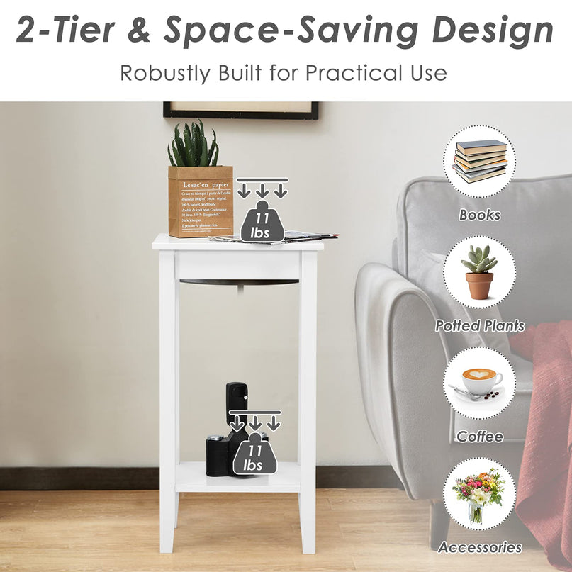 Giantex 2-Tier End Table Tall Nightstand, Simple Design Sofa Bedside Table