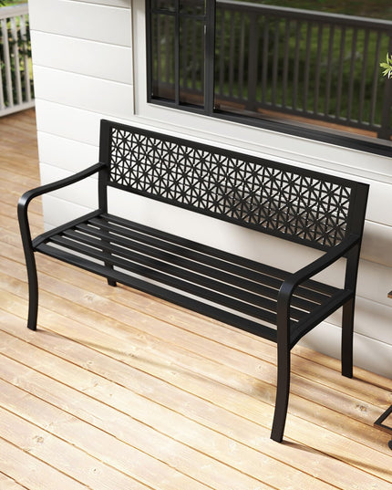 Giantex Patio Bench with Geometric Backrest for Garden