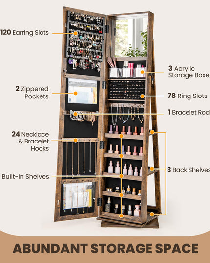 CHARMAID 360° Swivel Jewelry Armoire with Full Length Mirror