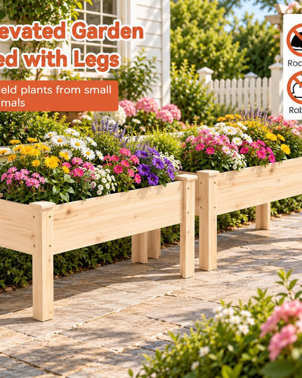 Jardinière en bois sur pieds, 120,65 cm L x 43,18 cm l x 50,8 cm H