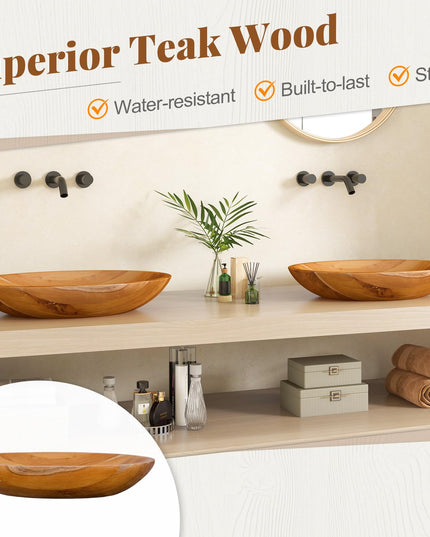 Giantex Teak Wood Vessel Sink - Bathroom Washbasin with Smooth Finish, No Assembly Art Basin (23.5” x 16” x 4.5”)