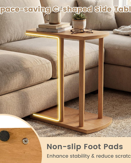 Giantex Table d'appoint en teck en C étroite à 2 niveaux pour canapé (1/2)