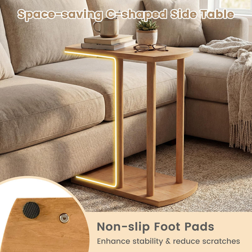 Giantex Table d'appoint en teck en C étroite à 2 niveaux pour canapé (1/2)