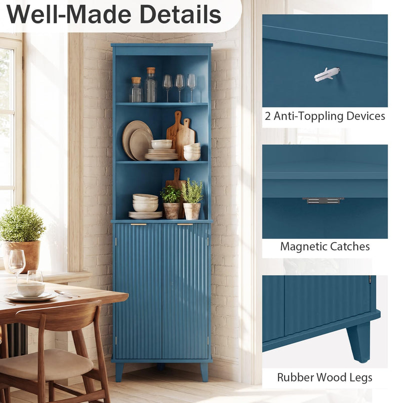 Giantex 68" Tall 6-TierCorner Cabinet with Fluted Doors
