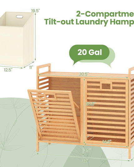 Giantex Tilt Out Laundry Hamper 20 Gal Bamboo Laundry Storage Cabinet
