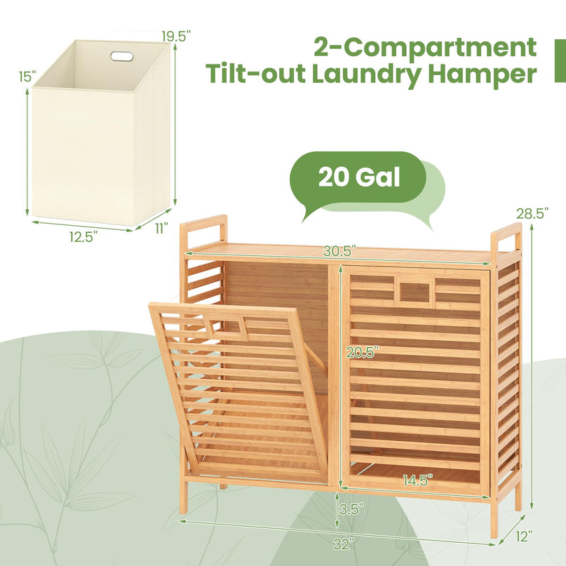 Giantex Tilt Out Laundry Hamper 20 Gal Bamboo Laundry Storage Cabinet