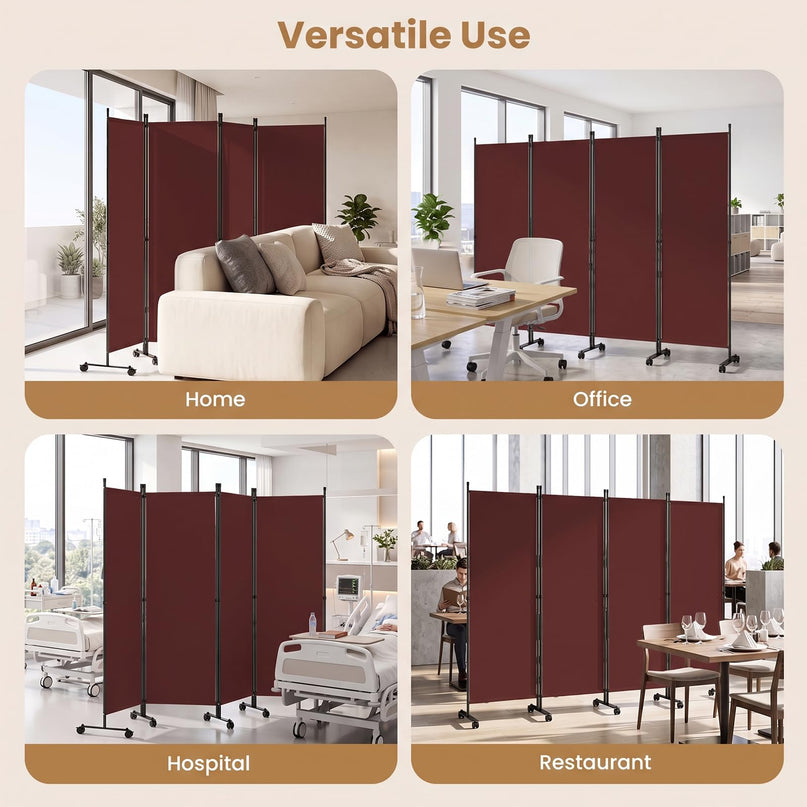 Giantex 4 Panel Folding Room Divider with Wheels