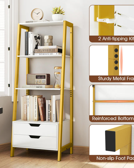 Giantex 4 Tier Bookshelf with 2 Drawers for Study