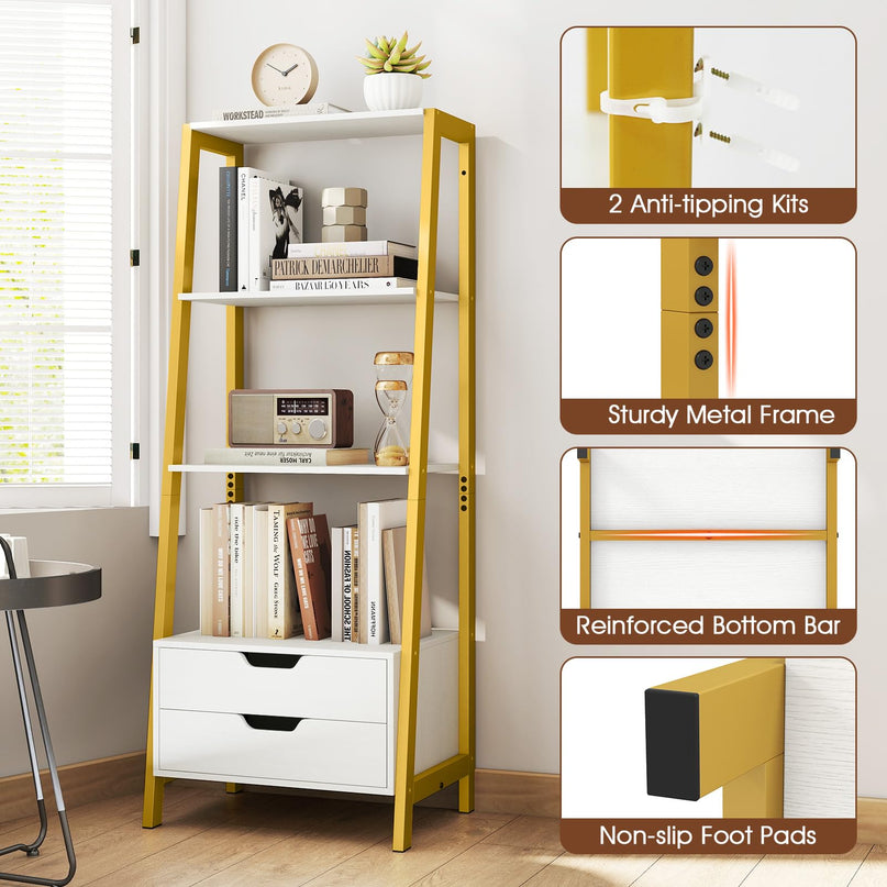 Giantex 4 Tier Bookshelf with 2 Drawers for Study