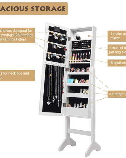 Standing Jewelry Armoire with 18 LED Lights Around the Door